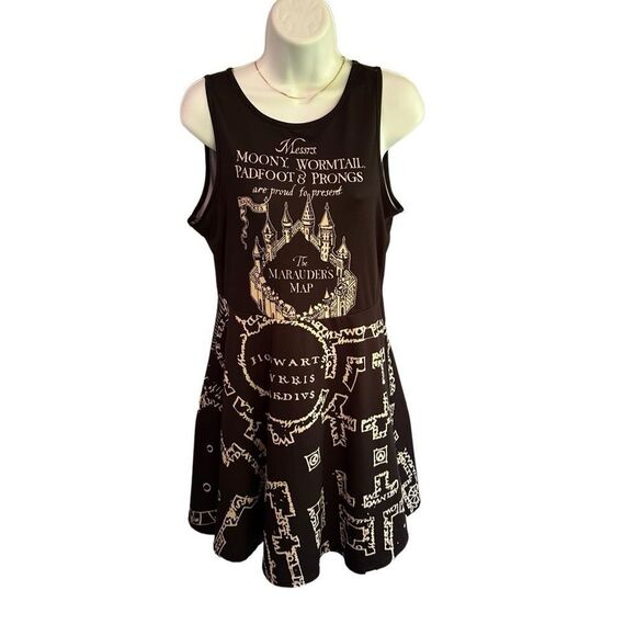 Harry Potter Black Marauder's Map Fit & Flare Tank Dress - Picture 1 of 6
